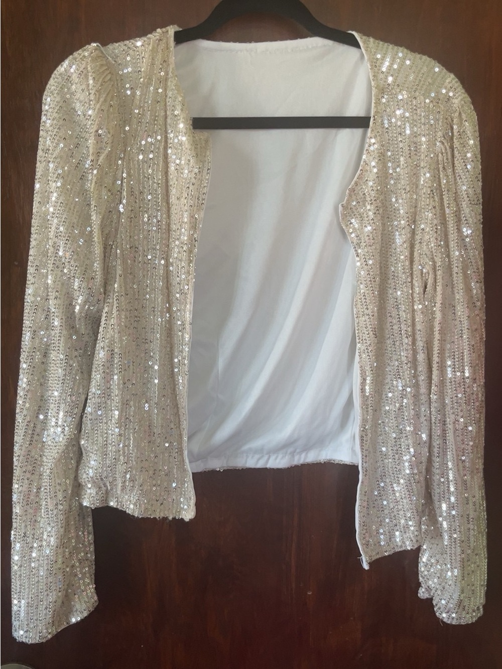 Sequin Open-Front Women's Sweater Jacket in Champagne